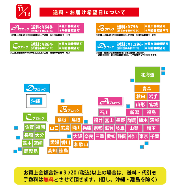通販地域ブロック送料マップ